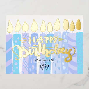 Carte Postale De Vacances En Aluminium Votre logo Fun Blue Candles Business Joyeux Annive