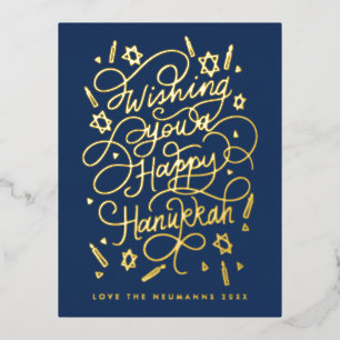 Carte Postale De Vacances En Aluminium Vous souhaitant un joyeux Hanukka en lettrage manu
