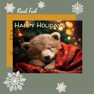 Carte Postale De Vacances En Aluminium Vrai ours en peluche Sleeping Bear Cub Fêtes de