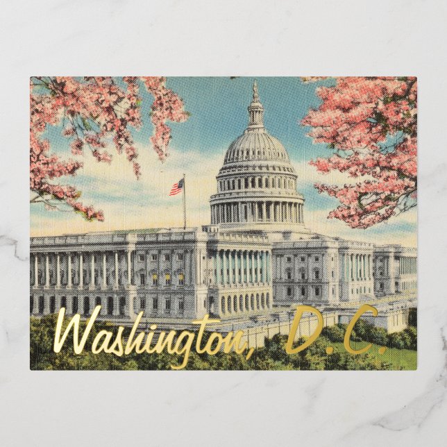 Carte Postale De Vacances En Aluminium Washington DC US Capitol Cerry Blossoms Gold (Recto)