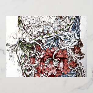 Carte Postale De Vacances En Aluminium William morris couronne florale textile art rouge