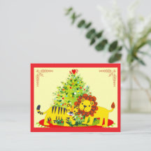 Carte postale de vacances Lion et Tigre affectueux
