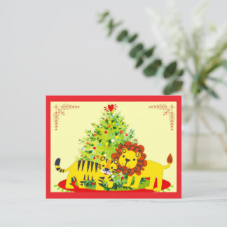 Carte postale de vacances Lion et Tigre affectueux
