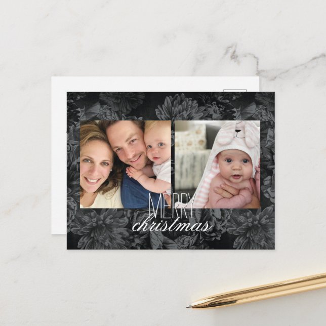 Carte postale de vacances papier peint floral fonc (Devant/Arrière en situation)