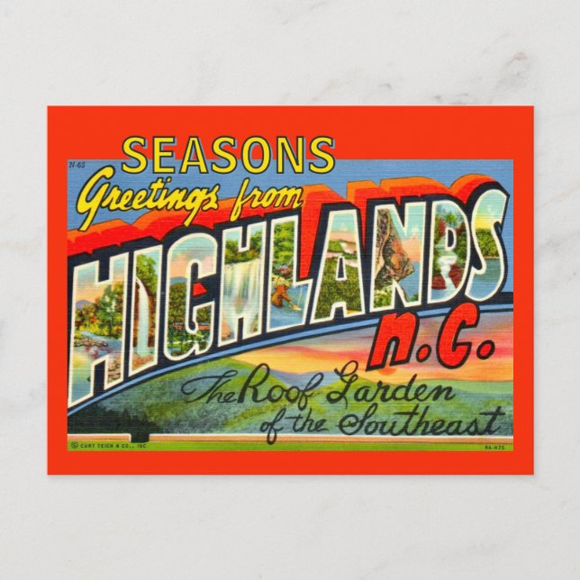 Carte postale de vacances vintage Highlands NC (Devant)