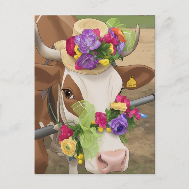 Carte postale de vache décorée (Devant)