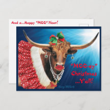 Carte postale de vache Longhorn de Noël