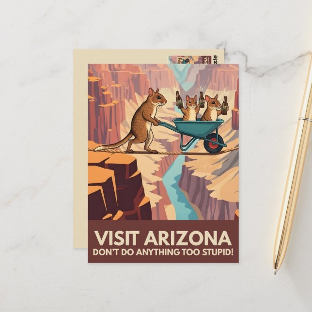 Carte postale de visite de l'Arizona style WPA (Devant/Arrière en situation)