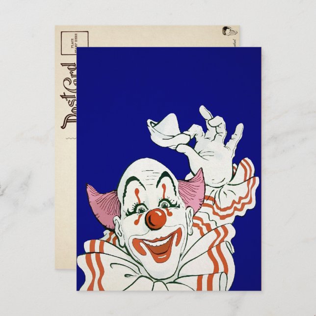 Carte postale de voeux clownesque vintage (Devant / Derrière)
