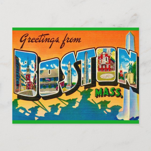 Carte postale de vœux colorée de Boston (Devant)