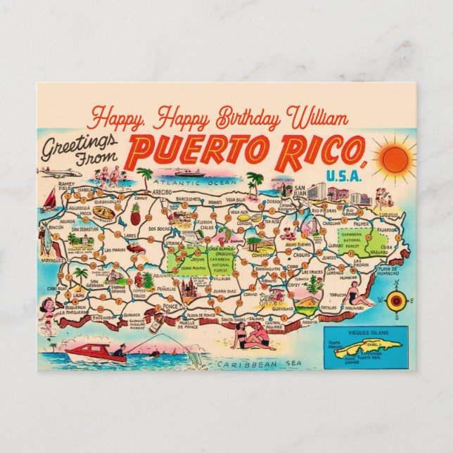 Carte postale de voeux d'anniversaire à Porto Rico (Devant)