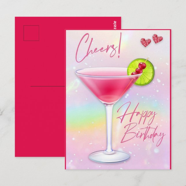 Carte postale de vœux d'anniversaire Pink Cheers H (Devant / Derrière)