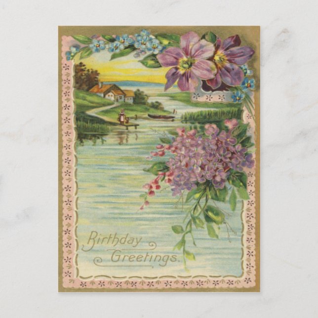 Carte postale de voeux d'anniversaire vintage (Devant)