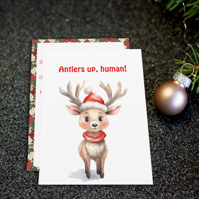Carte postale de vœux de Noël avec un renne mignon (Créateur téléchargé)