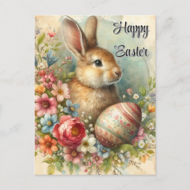 Carte postale de vœux de vacances de lapin de Pâqu (Devant)