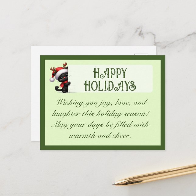 Carte postale de voeux personnalisable Cute Black  (Devant/Arrière en situation)