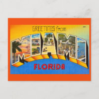 Carte postale de vœux rétro colorée de Miami Flori