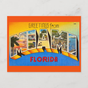 Carte postale de vœux rétro colorée de Miami Flori