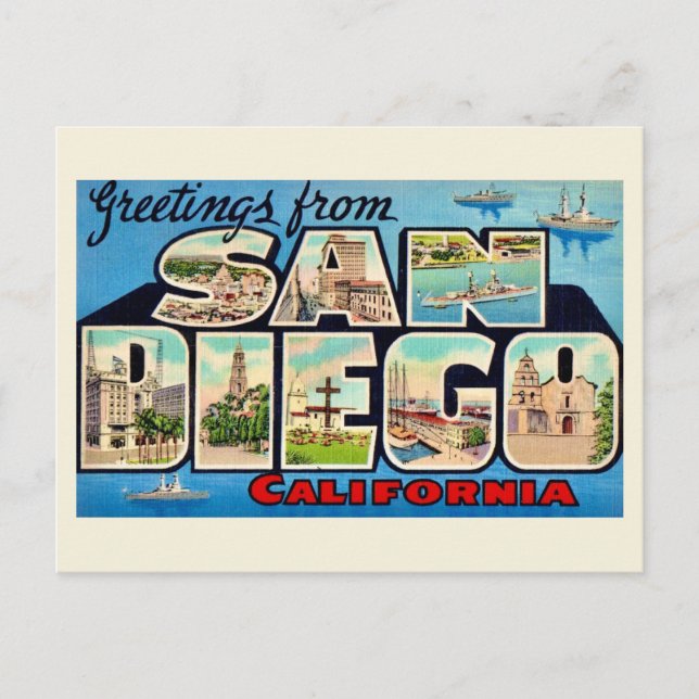 Carte postale de voeux rétro San Diego (Devant)