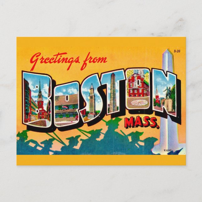 Carte postale de vœux vintage Boston (Devant)