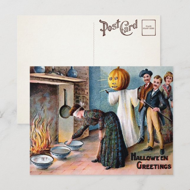Carte postale de vœux vintage Halloween (Devant / Derrière)