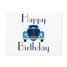 Carte postale de voiture d'anniversaire bleue joye
