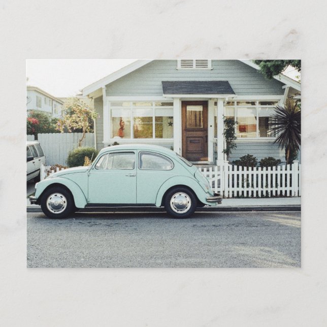 Carte postale de voiture vintage BLUE BUG & Cottag (Devant)