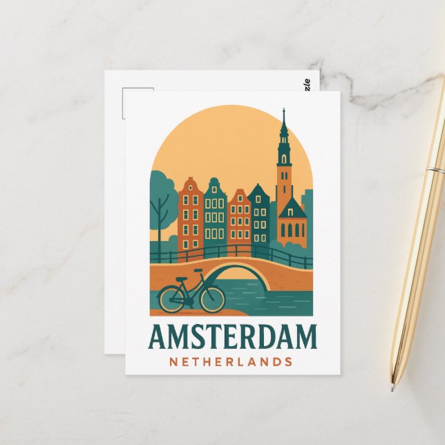 Carte postale de voyage à Amsterdam - Ville néerla (Devant/Arrière en situation)