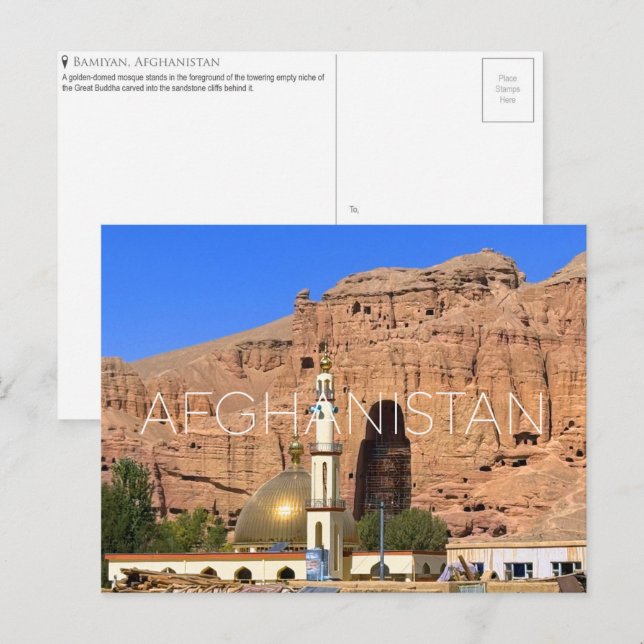 Carte postale de voyage à Bamiyan, Afghanistan (Devant / Derrière)