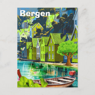 Carte postale de voyage à Bergen en Norvège, carte
