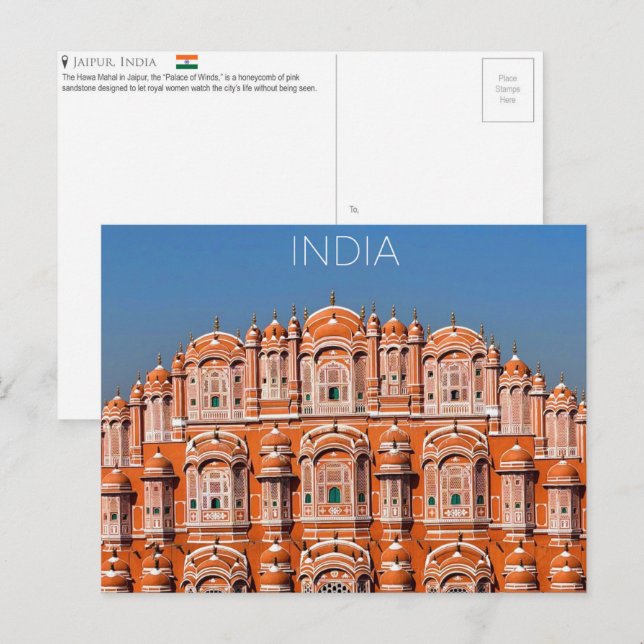 Carte postale de voyage à Jaipur, Inde (Devant / Derrière)