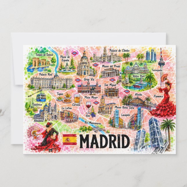 Carte postale de voyage à l'aquarelle de Madrid Es (Devant)