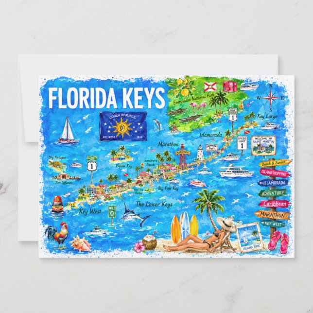 Carte postale de voyage à l'aquarelle des Florida  (Devant)
