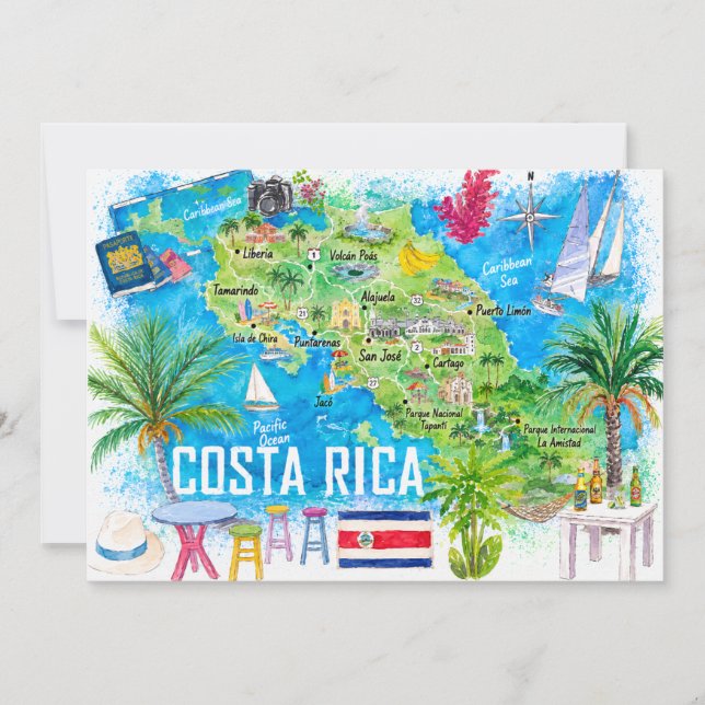 Carte postale de voyage à l'aquarelle du Costa Ric (Devant)