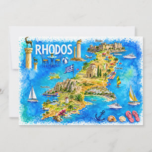 Carte postale de voyage à l'aquarelle Rhodes