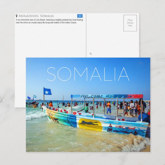 Carte postale de voyage à Mogadiscio, Somalie (Devant / Derrière)