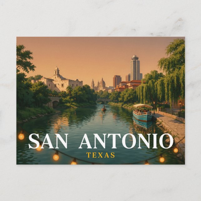 Carte postale de voyage à San Antonio Texas | Rive (Devant)