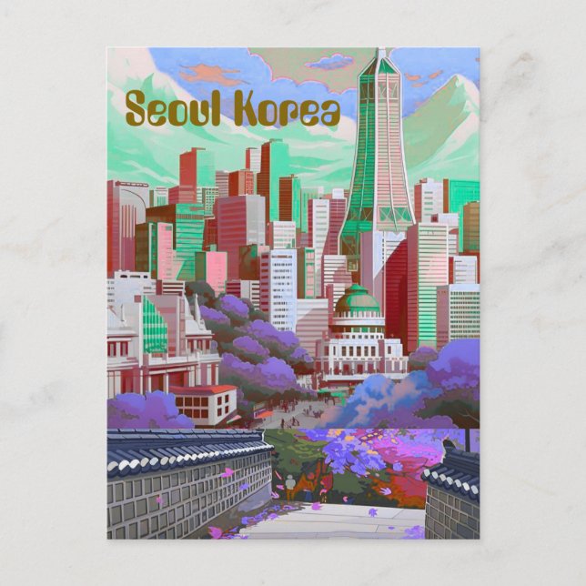 Carte postale de voyage à Séoul en Corée, Skyline  (Devant)