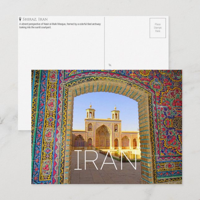 Carte postale de voyage à Shiraz, Iran (Devant / Derrière)