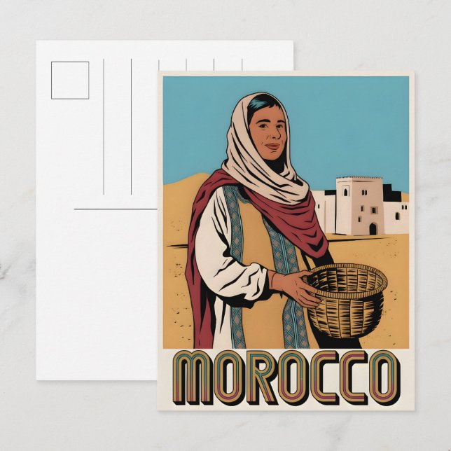 Carte postale de voyage au Maroc avec cadeau de fe (Devant / Derrière)