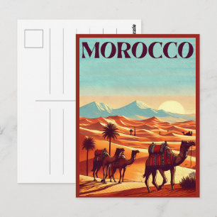 carte postale de voyage au maroc avec des chameaux