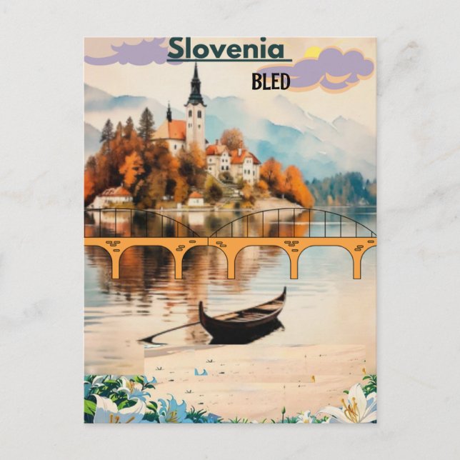 Carte postale de voyage Bled Slovénie  Art, Bleu B (Devant)