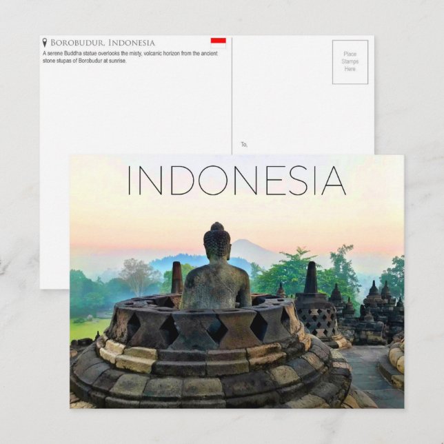 Carte postale de voyage Borobudur, Indonésie (Devant / Derrière)