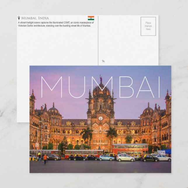Carte postale de voyage CSMT, Mumbai, Inde (Devant / Derrière)