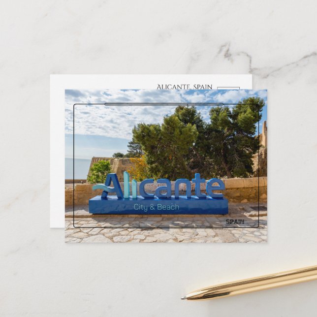 Carte postale de voyage d'Alicante, Espagne (Devant/Arrière en situation)