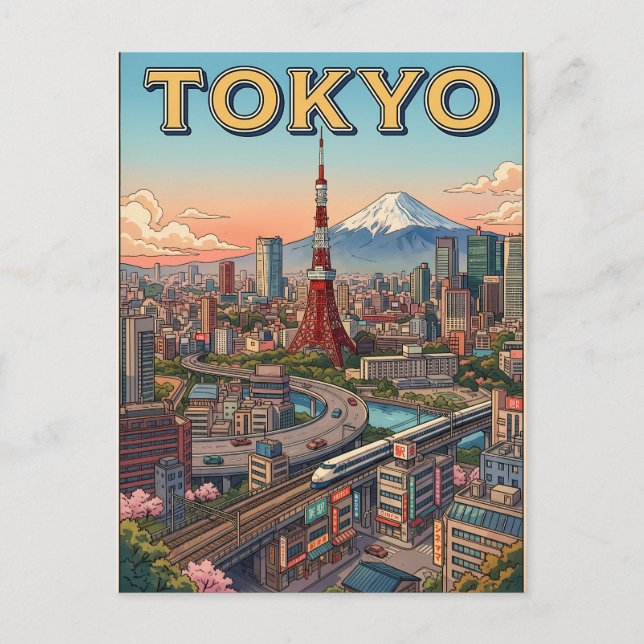 Carte postale de voyage d'animé vintage de Tokyo (Devant)