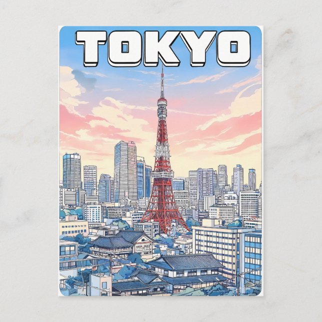 Carte postale de voyage d'animé vintage de Tokyo (Devant)