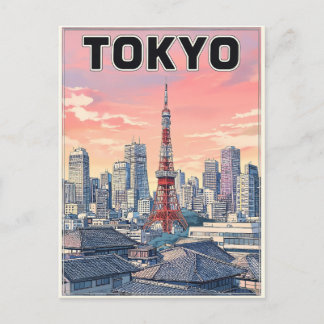 Carte postale de voyage d'animé vintage de Tokyo