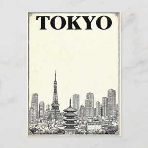 Carte postale de voyage d'animé vintage de Tokyo