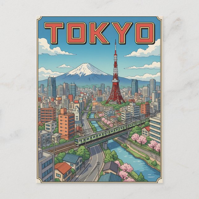 Carte postale de voyage d'animé vintage de Tokyo (Devant)